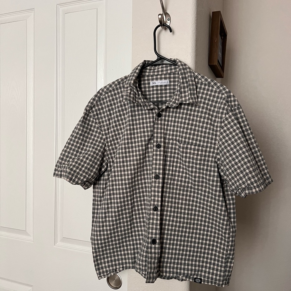 Zara Men's Black and White Checkered Shirt